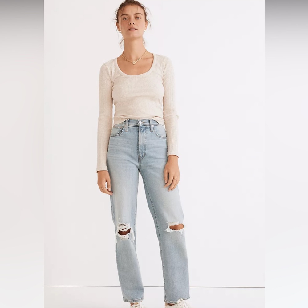 NWT Tall Perfect Vintage Straight Jean Knee Rip edition- Danby Wash size 27